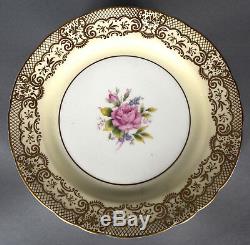 Set 12 Plates 8-3/16 Aynsley Bone China England Pink Rose Gold Lace Border 7805