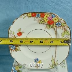Set 13 Rosina Bone China England Square 6 Plates Art Deco Floral Gold Edge