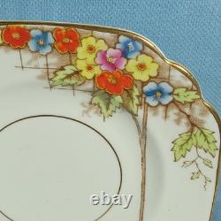 Set 13 Rosina Bone China England Square 6 Plates Art Deco Floral Gold Edge
