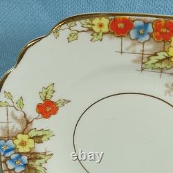 Set 13 Rosina Bone China England Square 6 Plates Art Deco Floral Gold Edge