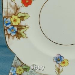 Set 13 Rosina Bone China England Square 6 Plates Art Deco Floral Gold Edge