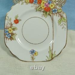 Set 13 Rosina Bone China England Square 6 Plates Art Deco Floral Gold Edge