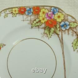 Set 13 Rosina Bone China England Square 6 Plates Art Deco Floral Gold Edge
