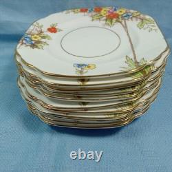 Set 13 Rosina Bone China England Square 6 Plates Art Deco Floral Gold Edge