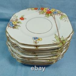 Set 13 Rosina Bone China England Square 6 Plates Art Deco Floral Gold Edge