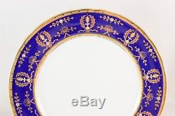 Set 4 Dinner Plate Aynsley China England 8225 Cobalt Blue Raised Gold Encrusted