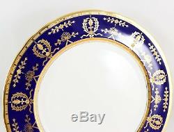 Set 4 Dinner Plates Aynsley China England 8225 Cobalt Blue Raised Gold Encrusted