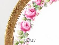 Set 4 Dinner Plates Pink Roses Raised Gold Encrusted Shelley China England 8236