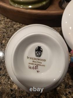 Set 4 Wedgwood Ulander Powder Turquoise Peony Shape Footed Cup & Saucer Teacup