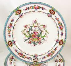 Set 5 Dinner Plates Antique Royal Cauldon China England H9120 Aqua Floral White