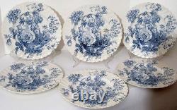 Set 6 Antique Clarice Cliff Charlotte Blue Transferware 10 Dinner Plate England