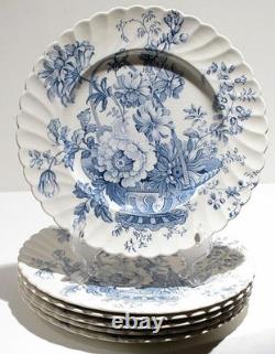 Set 6 Antique Clarice Cliff Charlotte Blue Transferware 10 Dinner Plate England