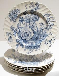 Set 6 Antique Clarice Cliff Charlotte Blue Transferware 10 Dinner Plate England