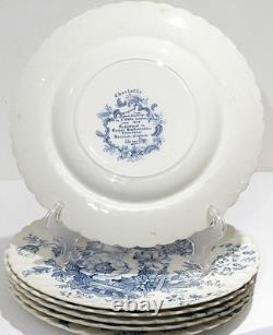 Set 6 Antique Clarice Cliff Charlotte Blue Transferware 10 Dinner Plate England