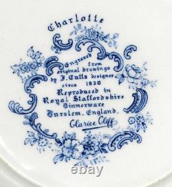 Set 6 Antique Clarice Cliff Charlotte Blue Transferware 10 Dinner Plate England