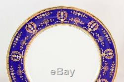 Set 6 Dinner Plate Aynsley China England 8225 Cobalt Blue Raised Gold Encrusted