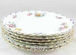 Set 6 Luncheon Plates Vintage Minton China England S382 Swirl Floral Blue Gold
