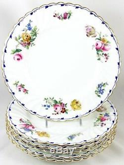 Set 6 Luncheon Plates Vintage Minton China England S382 Swirl Floral Blue Gold