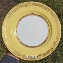 Set 7 19th C. Coalport 10.25 Dinner Plates Antique Porcelain China Yellow Gold