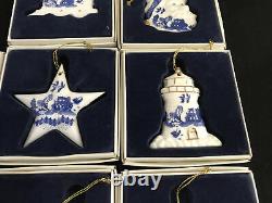 Set 7 Paul CARDEW BLUE WILLOW Porcelain Christmas ORNAMENTS Designed in England
