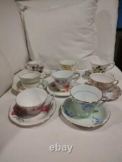 Set 8 Bone China Assorted Brands Made In England Teacups & Saucers