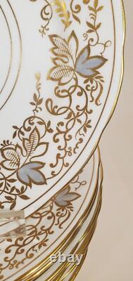 Set 8 Copelands Grosvenor 8 inch Plates # 9694 Hand Painted Gilt w Gray Leaves