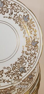 Set 8 Copelands Grosvenor 8 inch Plates # 9694 Hand Painted Gilt w Gray Leaves