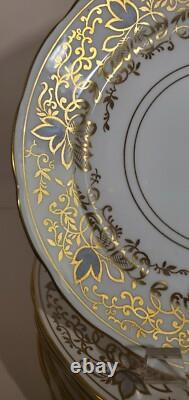 Set 8 Copelands Grosvenor 8 inch Plates # 9694 Hand Painted Gilt w Gray Leaves