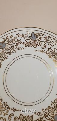 Set 8 Copelands Grosvenor 8 inch Plates # 9694 Hand Painted Gilt w Gray Leaves