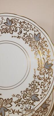 Set 8 Copelands Grosvenor 8 inch Plates # 9694 Hand Painted Gilt w Gray Leaves