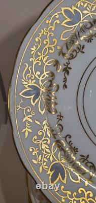 Set 8 Copelands Grosvenor 8 inch Plates # 9694 Hand Painted Gilt w Gray Leaves