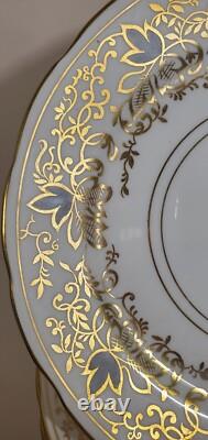 Set 8 Copelands Grosvenor 8 inch Plates # 9694 Hand Painted Gilt w Gray Leaves