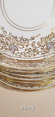 Set 8 Copelands Grosvenor 8 inch Plates # 9694 Hand Painted Gilt w Gray Leaves