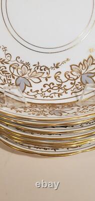 Set 8 Copelands Grosvenor 8 inch Plates # 9694 Hand Painted Gilt w Gray Leaves