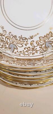 Set 8 Copelands Grosvenor 8 inch Plates # 9694 Hand Painted Gilt w Gray Leaves