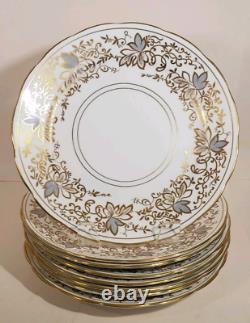 Set 8 Copelands Grosvenor 8 inch Plates # 9694 Hand Painted Gilt w Gray Leaves