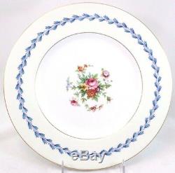 Set 8 Minton Bone China England S383 Dinner Plates Floral Blue Laurel Gold White