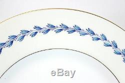 Set 8 Minton Bone China England S383 Dinner Plates Floral Blue Laurel Gold White