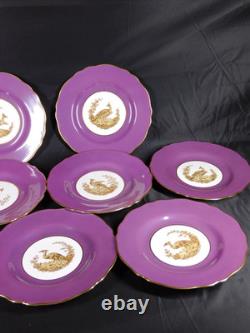Set 8 Tiffany & Co NY Spode Copelands China England Gold Pheasant Purple Border