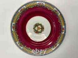 Set 9 Antique 1927 Mintons England K254 Maroon Floral Enameled 10 Dinner Plates