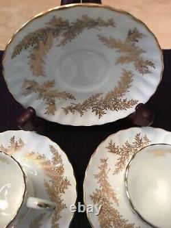 Set Minton GOLDEN FERN Expresso Cup & Saucer H-5022 Bone China Made In England