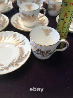 Set Minton GOLDEN FERN Expresso Cup & Saucer H-5022 Bone China Made In England