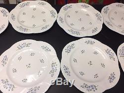 Set Of 10 Shelley Blue Rock 10 3/4 Dinner Plates England Bone China
