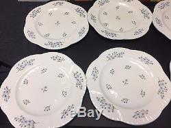Set Of 10 Shelley Blue Rock 10 3/4 Dinner Plates England Bone China