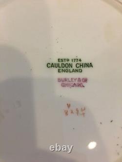 Set Of 12 Cauldon China England Soup Bowls Maroon Border Gilt Rim c. 1930s D 8