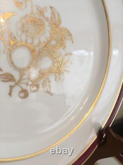 Set Of 12 Spode Bone China England Dinner Plate Marroon Border Gold Trim