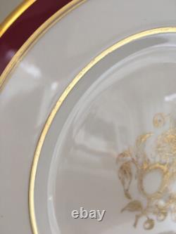 Set Of 12 Spode Bone China England Dinner Plate Marroon Border Gold Trim