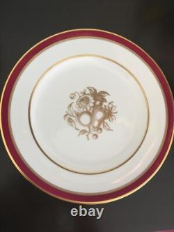 Set Of 12 Spode Bone China England Dinner Plate Marroon Border Gold Trim