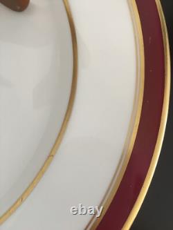 Set Of 12 Spode Bone China England Dinner Plate Marroon Border Gold Trim