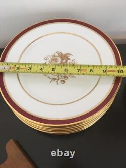 Set Of 12 Spode Bone China England Dinner Plate Marroon Border Gold Trim